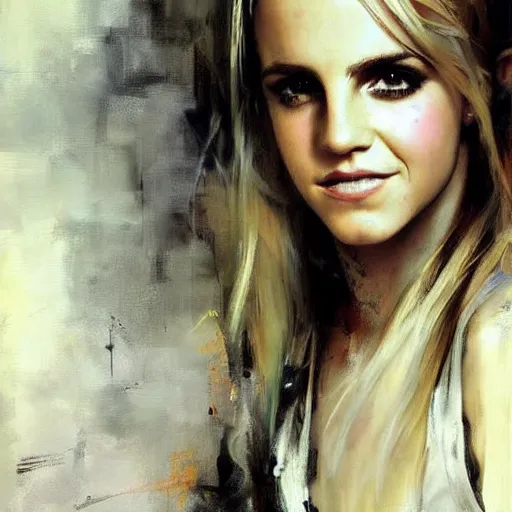 Image similar to britney spears and emma watson morphed together, hybrid, jeremy mann painting