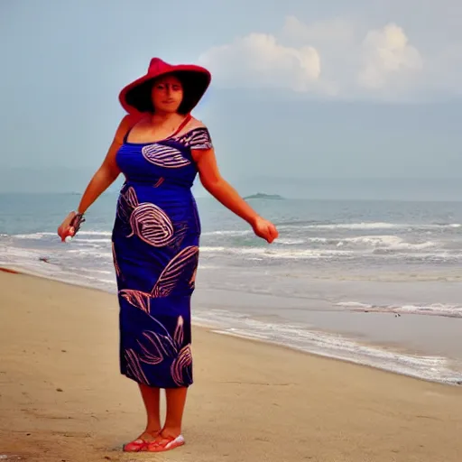 Prompt: woman on the beach in santa marta colombia full body