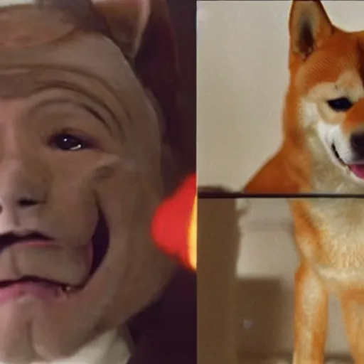 Image similar to A still of a Shiba Inu as Jack Torrance in The Shining (1980)