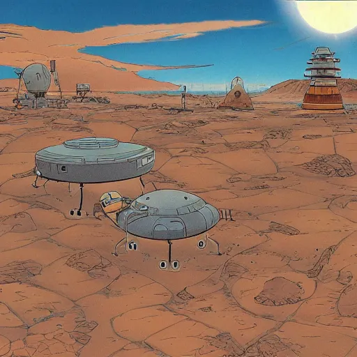 Prompt: a colony on mars by Hayao Miyazaki