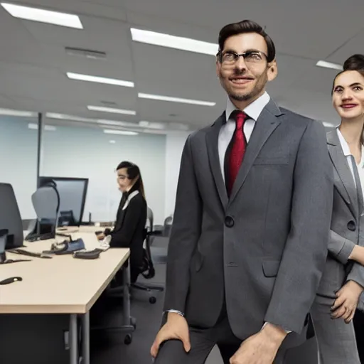 Image similar to rats wearing business suits in an office, wide angle