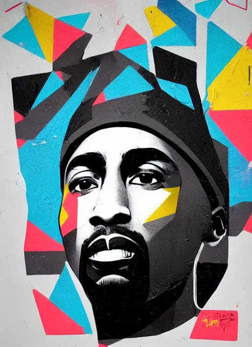 Prompt: symmetry!! portrait of tupac shakur by sachin teng, organic, cables, matte painting, geometric shapes, hard edges! graffiti, street art