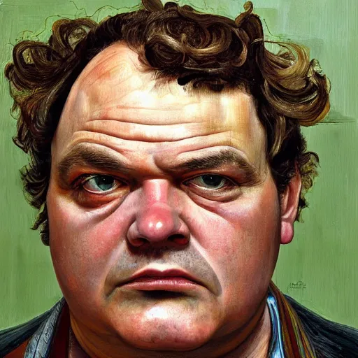 Image similar to high quality high detail painting by lucian freud, hd, portrait of mad jack black