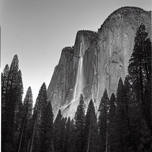 Prompt: gods cathedral at yosemite, by ansel adams