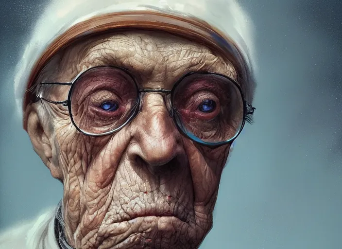 Image similar to the look of an elderly person 4 1 6 0 by greg rutkowski and ernt haeckel, vivid colour, trending on artstation