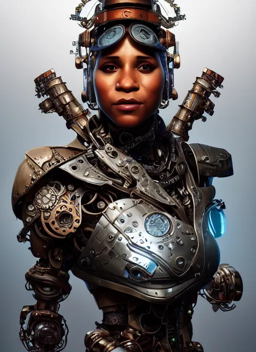 Prompt: portrait of ll cool j, robot steampunk, floral! horizon zero dawn machine, intricate, elegant, highly detailed, ray tracing, digital painting, artstation, concept art, smooth, sharp focus, illustration, art by artgerm and greg rutkowski and alphonse mucha, 8 k