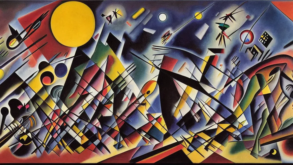 Image similar to Desperate clash of reality and surrealist absurd nightmare realm, abstract nightmare by Vasily Kandinsky, Thomas Bacon, and H.R. Giger, trending on ArtStation