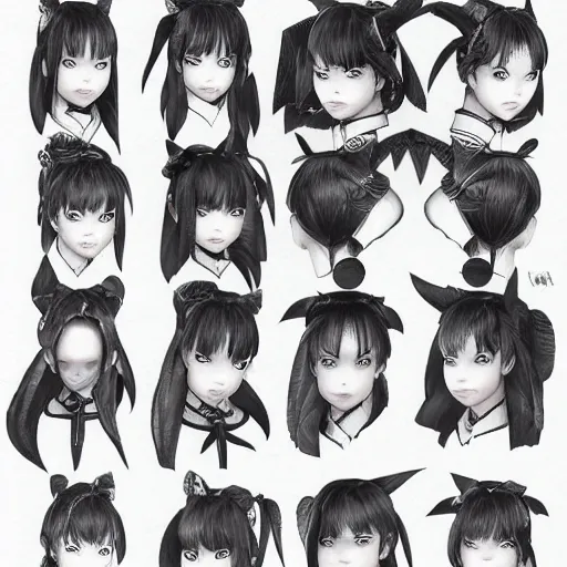 Image similar to Capcom character sheet of Yui Mizuno from Babymetal, intricate, elegant, highly detailed, digital painting, artstation, character concept art, smooth, sharp focus, illustration, art by artgerm + masamune shirow + greg rutkowski + Masahiro Ito