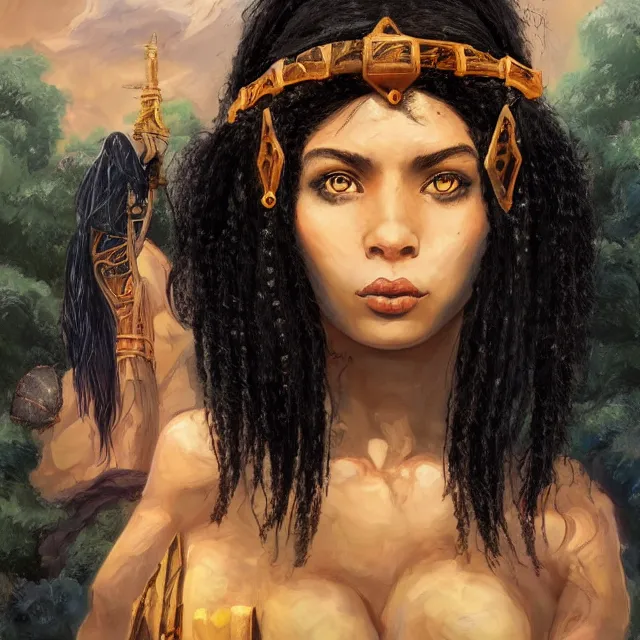 Image similar to happy birthday black hair girl, portrait of a black hair girl with empty eyes, cover of a fantasy book by Neil Gaiman, trending on artstation, 8k, highly detailed