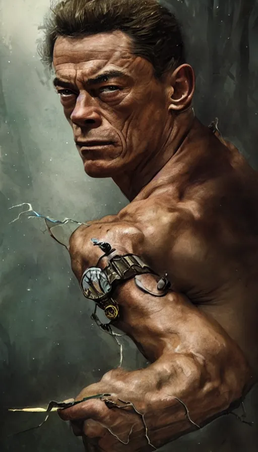 Image similar to young jean claude van damme, sorcerer, lord of the rings, tattoo, decorated ornaments by carl spitzweg, ismail inceoglu, vdragan bibin, hans thoma, greg rutkowski, alexandros pyromallis, perfect face, fine details, realistic shaded