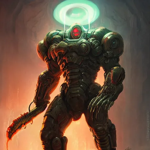 Image similar to doom eternal, biopunk armor, painted by stanley lau, painted by greg rutkowski, painted by stanley, artgerm, masterpiece, digital art, trending on arts