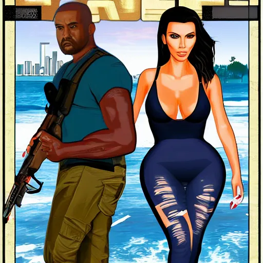 Image similar to videogame cover of gta 6 miami kim kardashian and george floyd accurate eyes