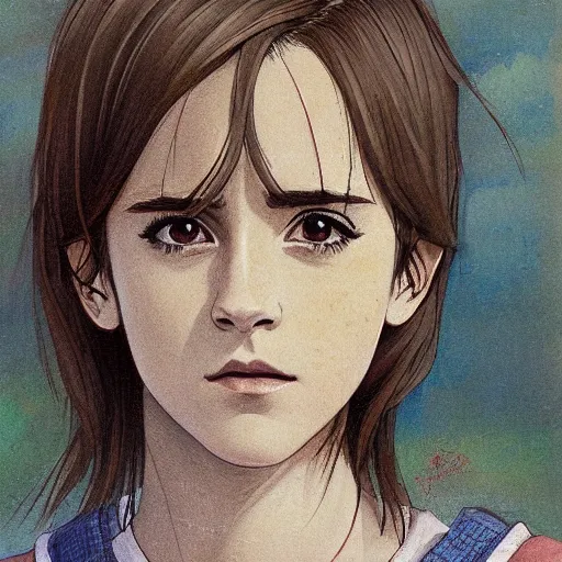 Image similar to anime emma watson by by Hasui Kawase by Richard Schmid