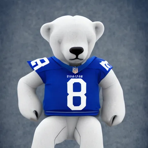 Image similar to A polar bear wearing a colts jersey. 4k, cinematic, high resolution, realistic