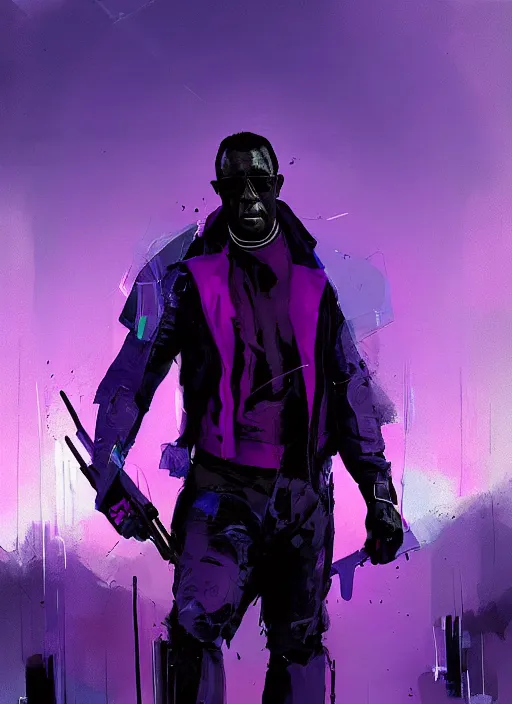 Image similar to wesley snipes as blade, blue and purple hour, by ismail inceoglu