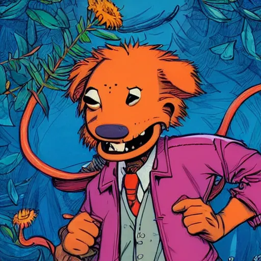 Image similar to portrait of watterson's hobbes, smiling with flowers in hands. sharp focus, cinematic pose, cinematic lighting, unreal engine render. art by josan gonzales and moebius and deathburger.