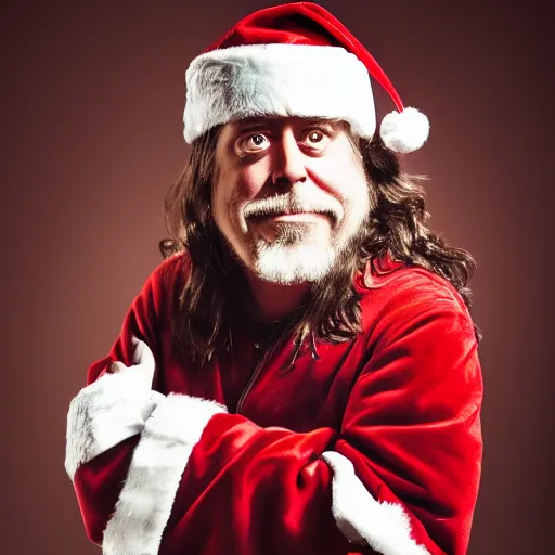 Prompt: portrait of dave grohl as santa claus, studio lighting, dramatic lighting, clear photography, high quality studio photography. 8 k cinematic colors