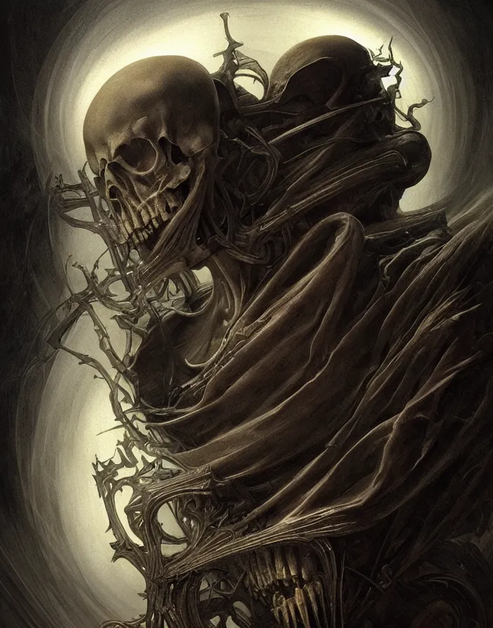 Prompt: death himself, physically accurate, moody dynamic lighting, very very intricate, very very elegant, highly detailed, digital painting, artstation, HR GIGER, Hieronymus Bosch, Francis Bacon, concept art, smooth, very beautiful, sharp focus, illustration, art by artgerm and greg rutkowski and alphonse mucha