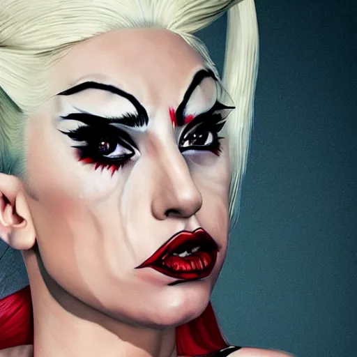 Prompt: photorealistic Lady Gaga as Harley Quinn