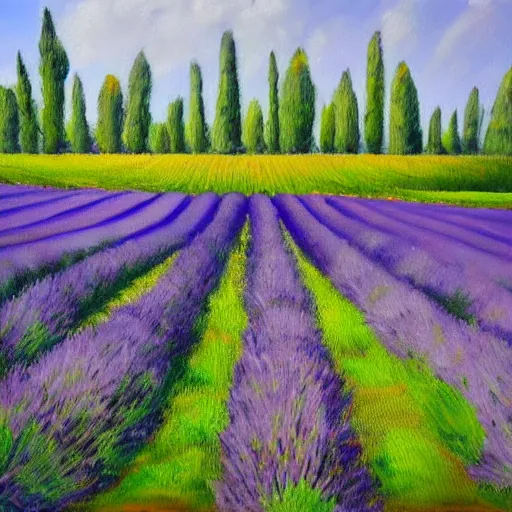 Image similar to highly detailed oil painting of field of lavender in france