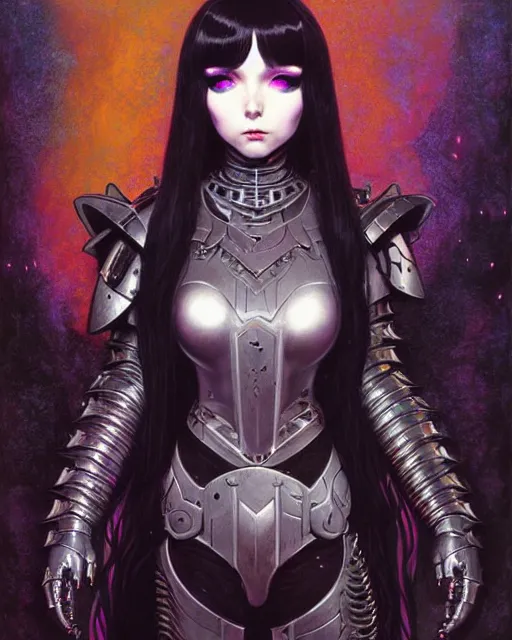 Image similar to portrait of beautiful cute goth girl in warhammer armor, art by ( ( ( kuvshinov ilya ) ) ) and wayne barlowe and gustav klimt and artgerm and wlop