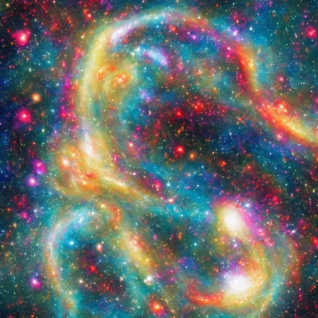Prompt: a beautiful painting of two distant galaxies colliding