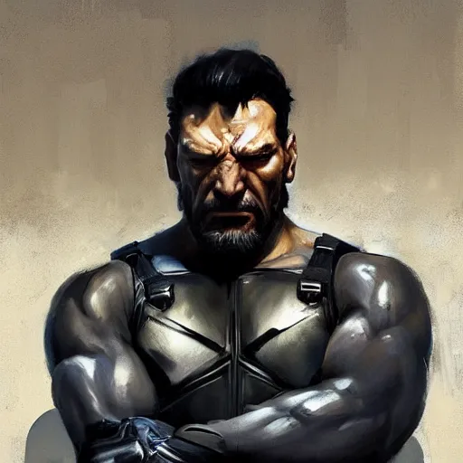 Image similar to greg manchess portrait painting of light frank castle aka punisher as overwatch character, medium shot, asymmetrical, profile picture, organic painting, sunny day, matte painting, bold shapes, hard edges, street art, trending on artstation, by huang guangjian and gil elvgren and sachin teng