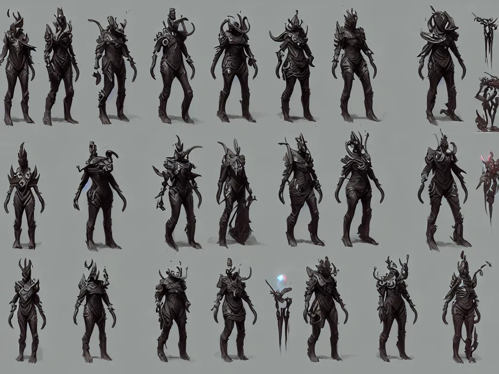 Prompt: highly detailed artstation character design sheet for a sci - fi alien cavalry, peter mohrbacher, dark fantastic, game assets, unreal engine, unity, concept art
