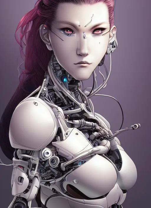 Image similar to portrait of a beautiful cyborg woman screams by Yukito Kishiro, biomechanical, hyper detailled, trending on artstation