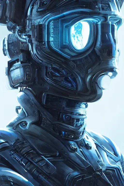 Image similar to ultra realist and ultra intricate detailed soft painting of a sci-fi armored male, from the waist up, symmetry features, glowing blue eyes, sensual gloomy style, volumetric clouds, cyberpunk window overlooking earth in background, artstation, unreal render, depth of field