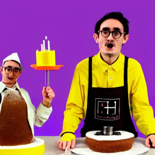 Image similar to a filthy frank and g-man is making human cake, photorealistic, 4K, HD, 24K