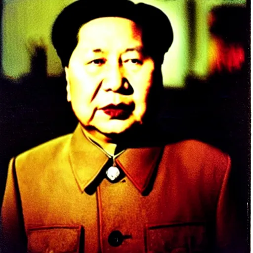 Prompt: mao zedong wearing goth clothing, portrait, polaroid, by nan goldin