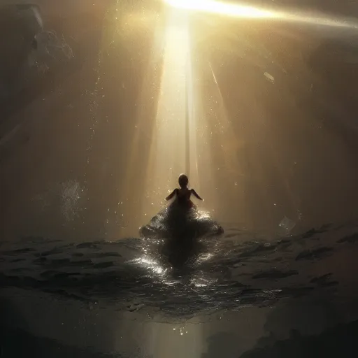 Image similar to falling into the deep, god rays, drowning, artstation, 4k, by greg rutkowski,