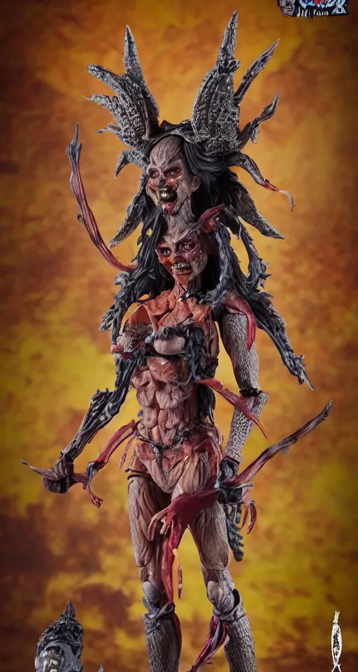 Image similar to craxula, the filipina demon from hell, beautiful design, actionfigure with play set with coffin and graveyard, photorealistic, hdr, 8 k, designed by hasbro mezco and yasushi nirasawa