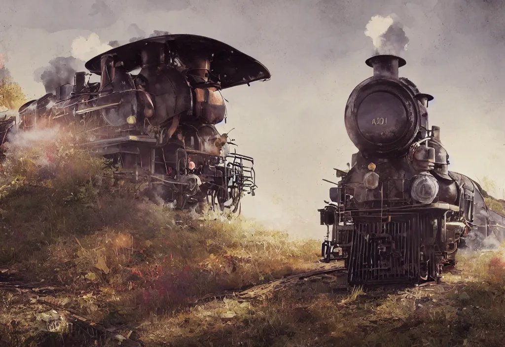 Image similar to a 1 9 th century steam train in a stunning landscape by ismail inceoglu, watercolor, line art, winning - award masterpiece, fantastic, octane render, 8 k hd resolution, high quality image