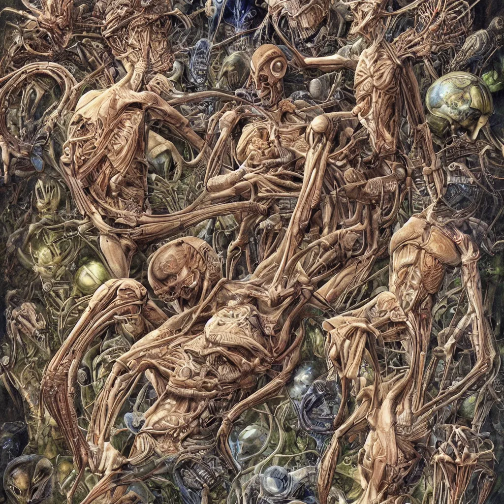 Image similar to anatomical and detailed depiction of alien biology by james gurney