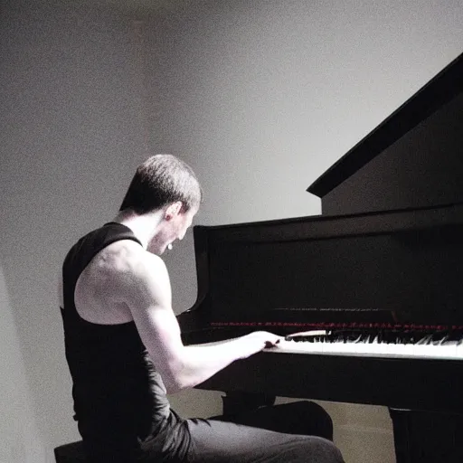 Image similar to he rose from the piano, dripping with sweat