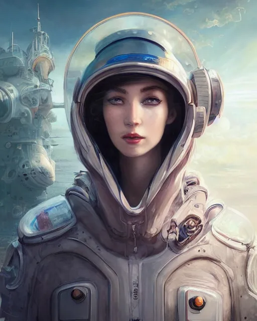 Prompt: a beautiful intricate exquisite imaginative exciting fashionable futuristic close up portrait of a female astro engineer with stern looks, mechanical uniform, neon lights on hood and jacket by ruan jia, tom bagshaw, peter mohrbacher, brian froud, futuristic organic city in the background, epic sky, vray render, artstation, deviantart, pinterest, 5 0 0 px models