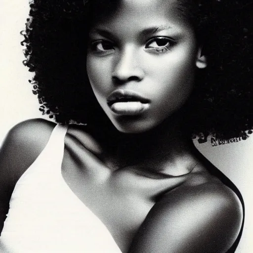 Image similar to aesthetic photo of a beautiful 1 9 8 7 black young female model, trending on pinterest