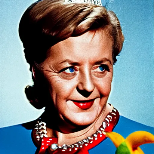 Image similar to A 1950's pin-up of Angela Merkel, vivid colors, realistic,