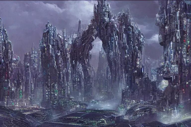 Prompt: sci-fi city built on top of a massive fantasy creature, in the style of wenzel hablik