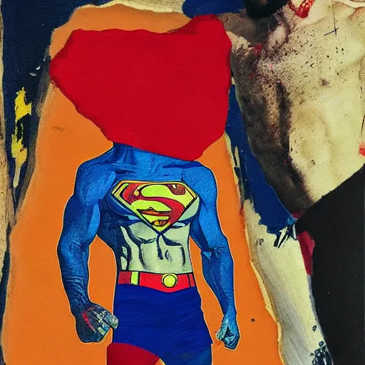 Image similar to ripped physique Portrait Donald trumpwearing a superman costume lucian freud odd nerdrum john hoyland greg rutkowski chris cold andrew wyeth niel welliver peter doig robert rauschenberg mark ryden