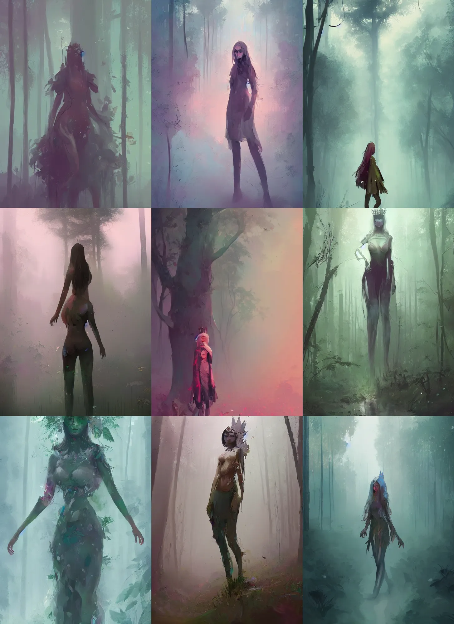 Prompt: a beautiful digital painting art of a full body portrait of a beautiful mist forest queen, artwork by ismail inceoglu, trending on artstation