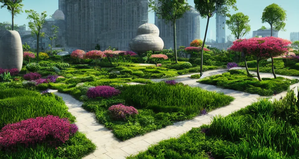 Image similar to gardens of the future, hyper realistic render, 8 k render, unreal engine 5 render