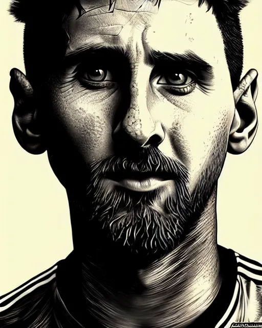 Prompt: messi, character portrait, portrait, close up, concept art, intricate details, highly detailed, sci - fi poster, cyberpunk art, in the style of looney tunes