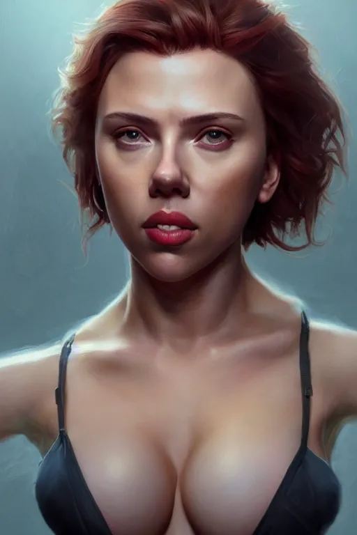 Image similar to Scarlett Johansson is talking to you POV, anatomy, only two hands, highly detailed, digital painting, artstation, concept art, smooth, sharp focus, illustration, Unreal Engine 5, 8K, art by art by artgerm and greg rutkowski and edgar maxence