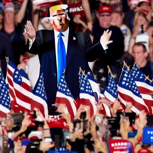 Image similar to still of donald trump saluting hitler at a rally, hyper realistic photo