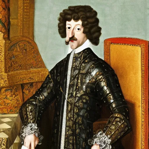 Prompt: Charles II of Spain is Zuckerberg, the last Habsburg ruler of the Facebook Empire, standing portrait by John Closterman, prompt byghee