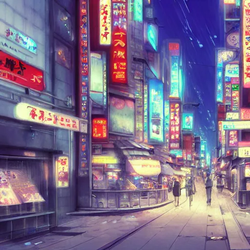 Kabukicho Street, anime concept art by Makoto Shinkai | Stable ...