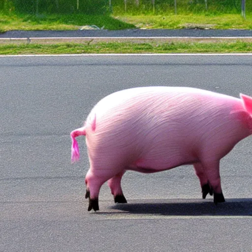 Prompt: an inside-out pig riding a bicycle